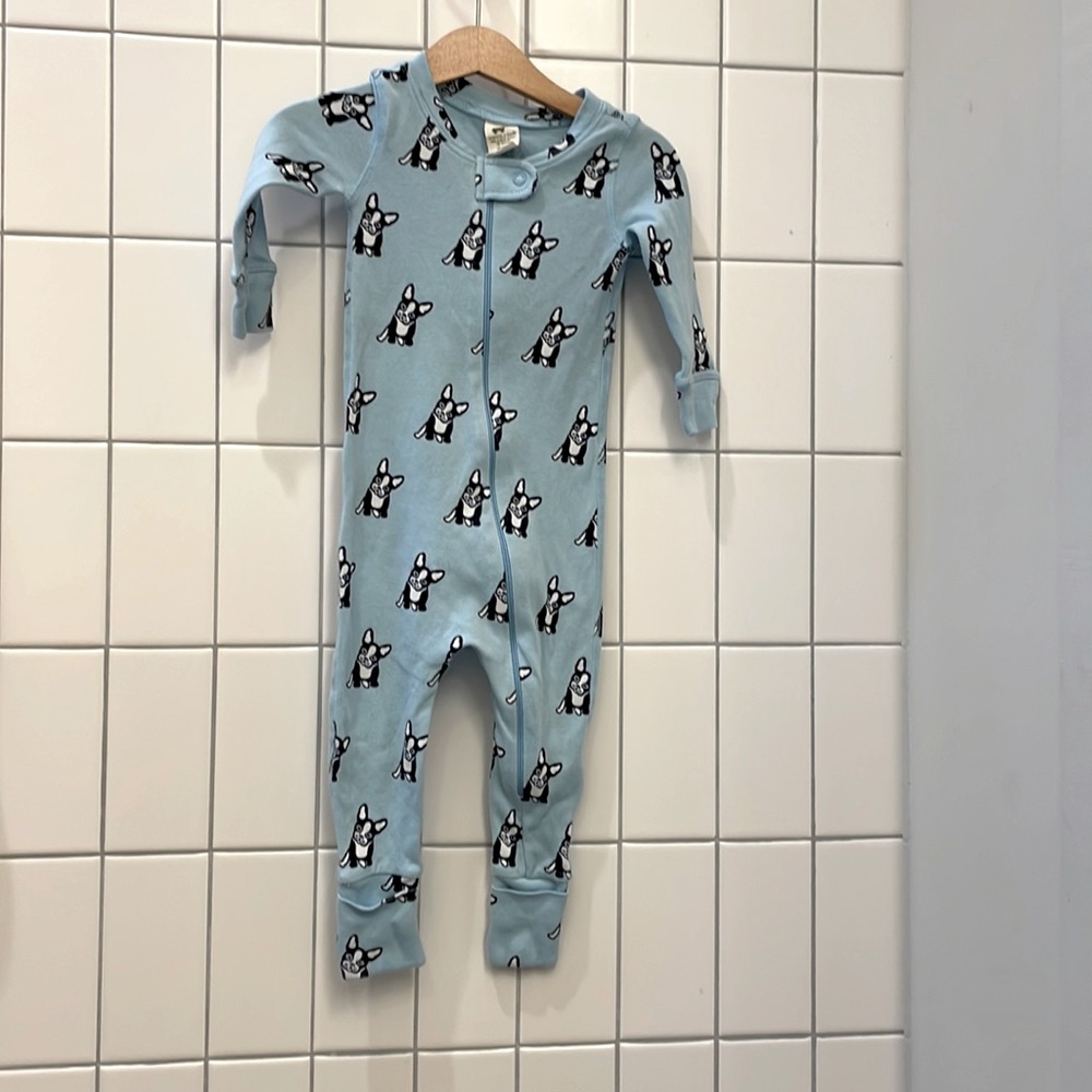Light Blue Baby Onesie Pajamas with Dog Print
